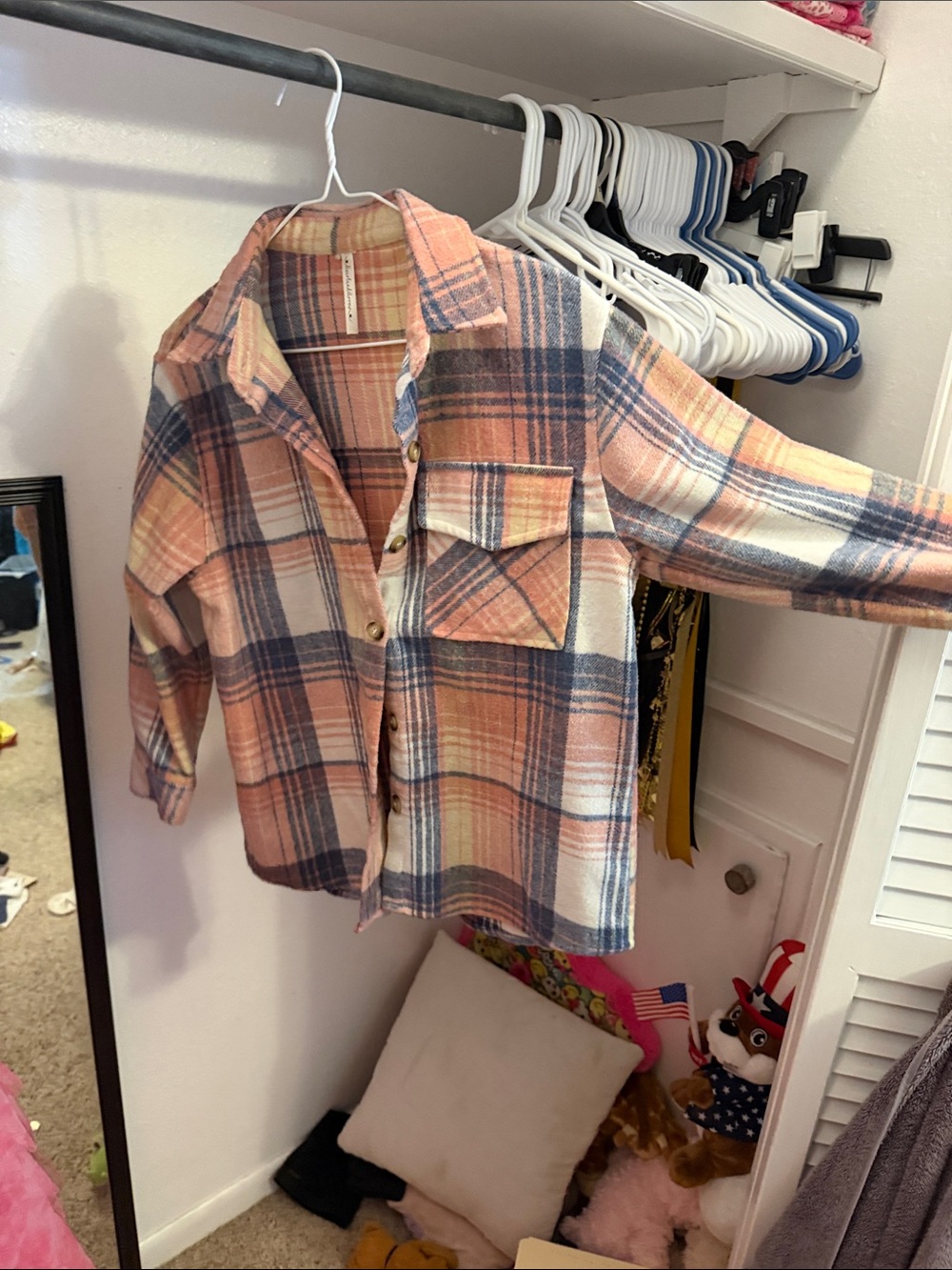 Plaid Shacket Jacket in Peach and Blue